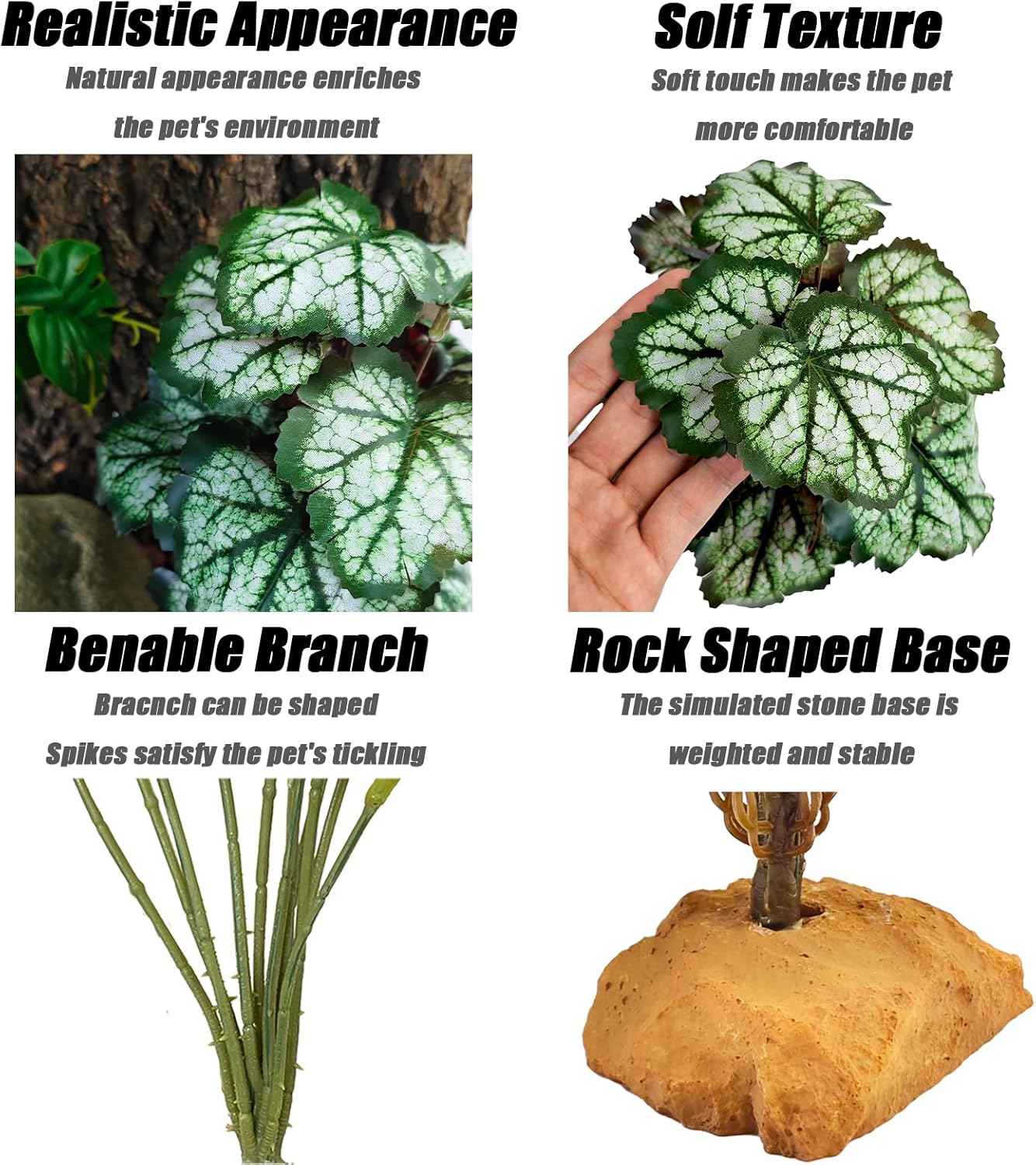 Woyrise Reptile Artificial Plants for Terrarium Decor, Amphibian Habitat Decorations Bearded Dragon Tank Accessories fit Crested Gecko Leopard Lizard Chameleon Snake Frog - Fake Green Heuchera