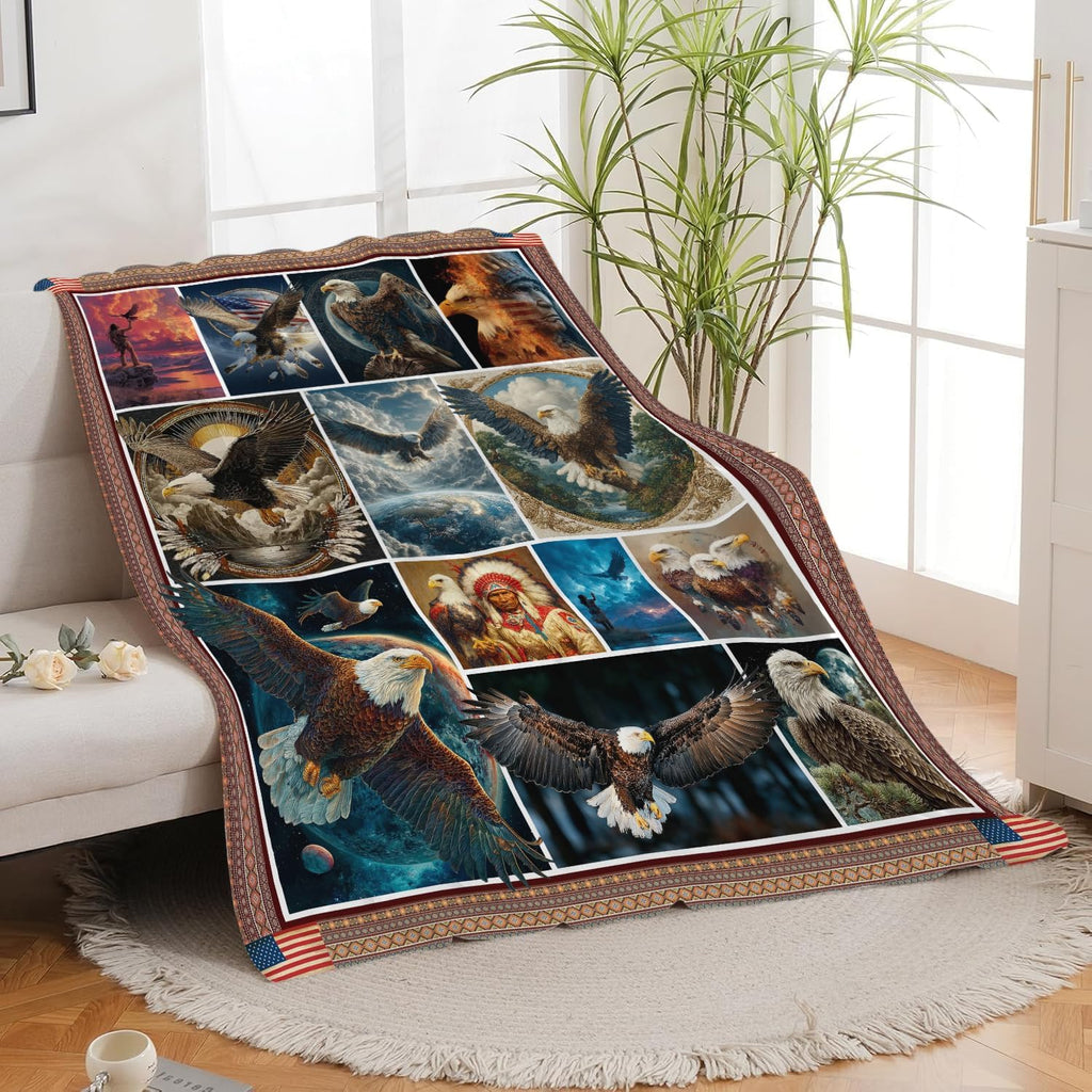 Bald Eagle Throw Blanket Native American Eagle Stuff Gifts for Kids Girls Boys Adults Women Men Soft Cozy Warm Plush Fluffy Fuzzy Fleece Blanket Decor 50''X60''