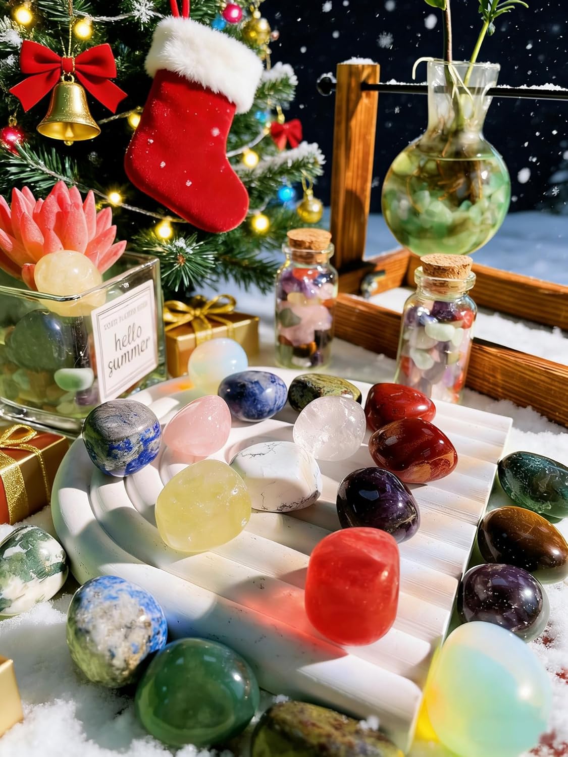 DUQGUHO 15 Pcs Natural Crystals Bulk Tumbled Stones Polished Irregular Quartz Crystal Set Chakra Colored Rocks Gemstones Vase Filler Landscape Bottom Decoration Energy Reiki Beginners Decoration