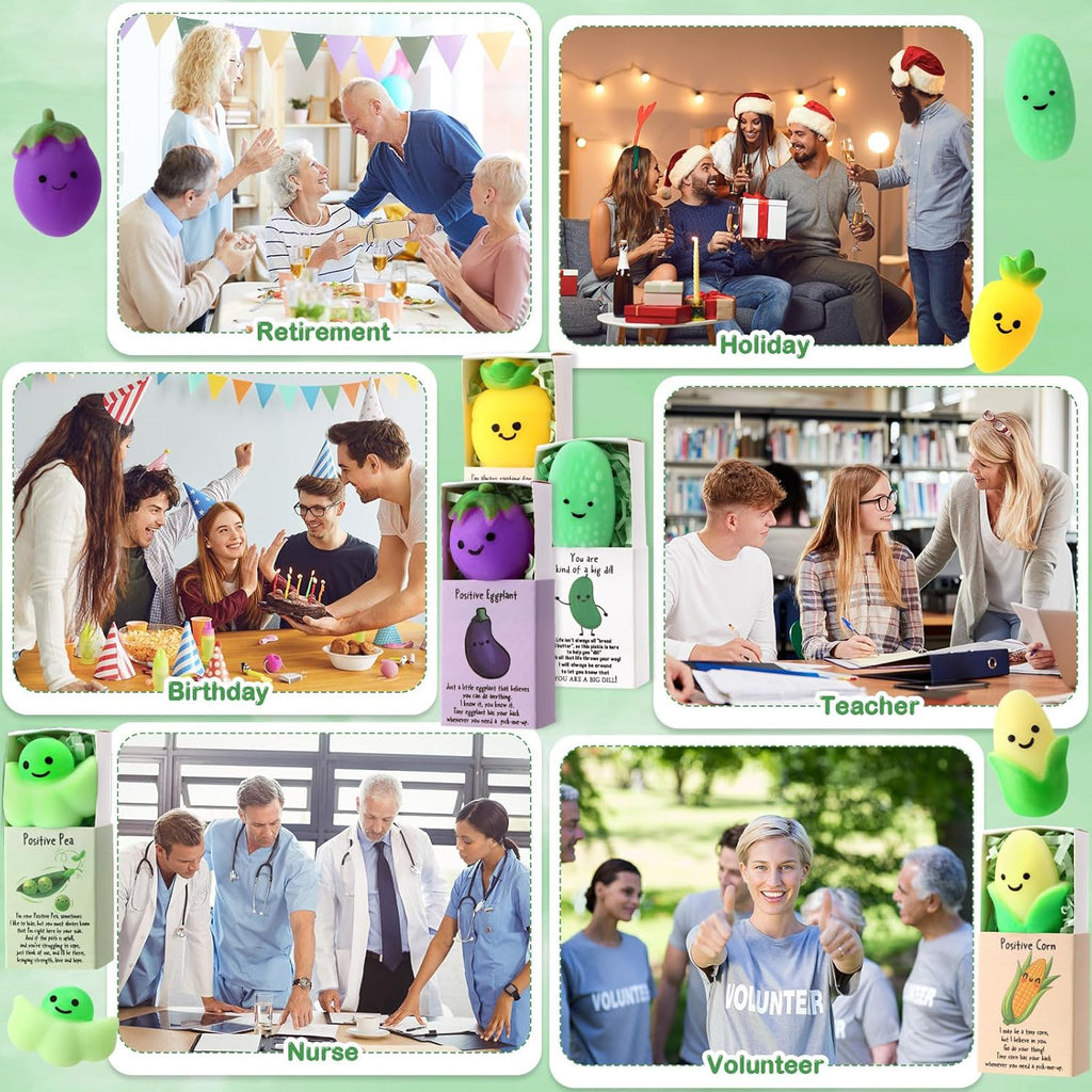 Wettarn 25 Sets Positive Gifts Vegetable Stress Balls with Support Gift Boxes Inspirational Party Favors for Employee Coworker Friends Office Appreciation Relief Toys
