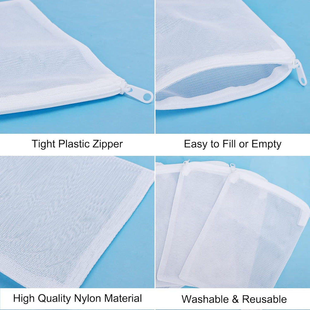 Segarty Filter Media Bags, 10 Pack 0.5mm Fine Mesh 7.7 x 6 Inch White Reusable Nylon Aquarium Net Bags with Plastic Zipper for Activated Carbon, Ceramic Rings, Bio Balls, Charcoal, Fish Tank