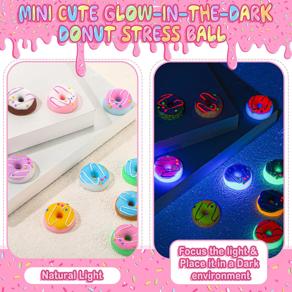 Wettarn 20 Sets Emotional Luminous Donut Stress Ball Gifts Bulk Office Christmas Appreciation Gift Cute Donut Squeeze Mini Stress Relief Ball Inspirational Card for Coworker Employee Nurse Staff