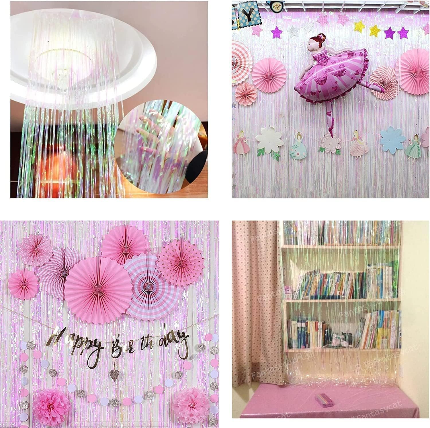 BRAVESHINE Party Decorations Iridescent Foil Fringe Backdrops - 2 Pack 3.2 x 6.5 ft Holographic Tinsel Photo Booths Pros Streamer Curtains for Easter Girl Birthdays Engagement Unicorn Parties - Clear