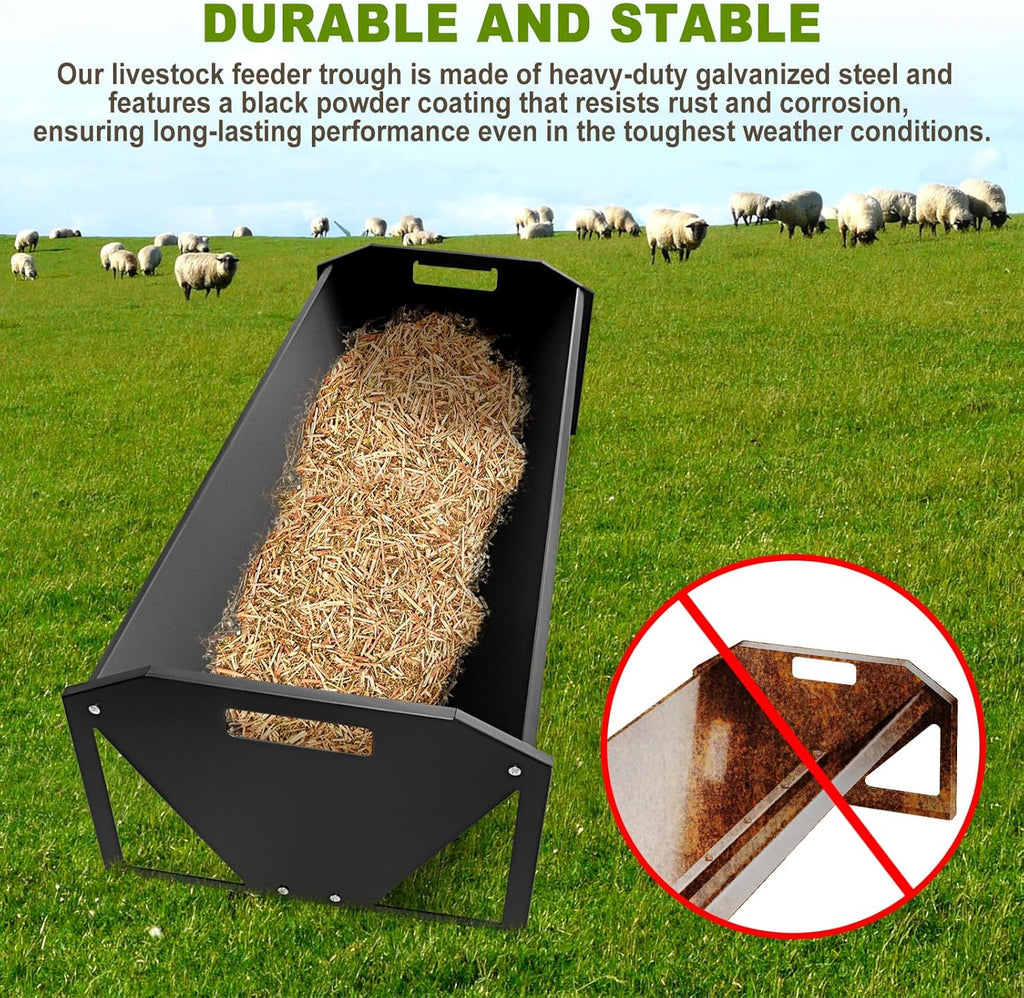 Livestock Feeding Trough 45", Heavy Duty 22 Gallon Capacity Livestock Trough, Galvanized Steel Sheep Feeder Trough for Horse, Goat, Sheep, Cattle, Cow, Alpaca