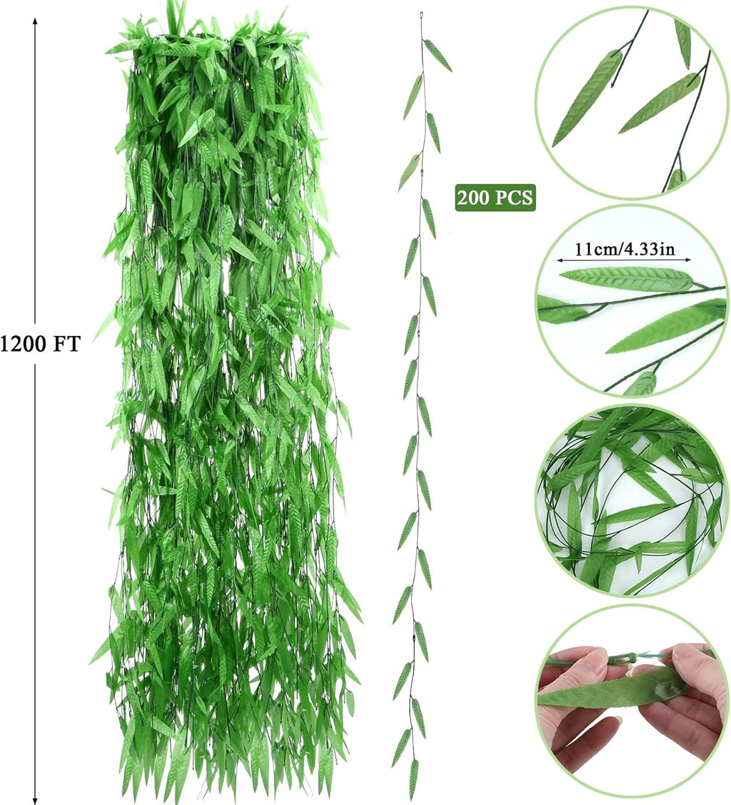 200pcs 1200 ft Artificial Ivy Garland Fake Wall Vines for Bedroom Decor Artificial Greenery Ivy Hanging Vine Fake Plants for Jungle Party Room Home Garden Outdoor Wedding Decor