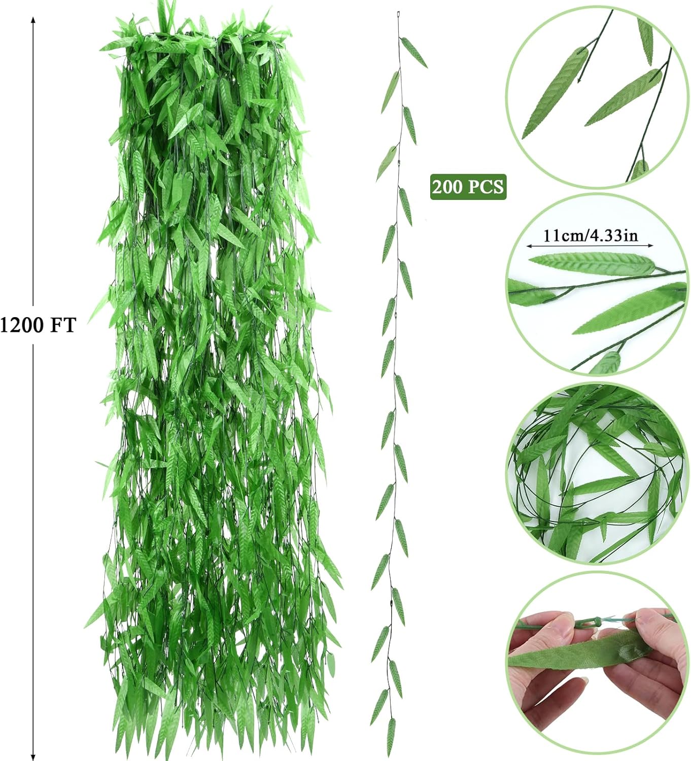 200pcs 1200 ft Artificial Ivy Garland Fake Wall Vines for Bedroom Decor Artificial Greenery Ivy Hanging Vine Fake Plants for Jungle Party Room Home Garden Outdoor Wedding Decor