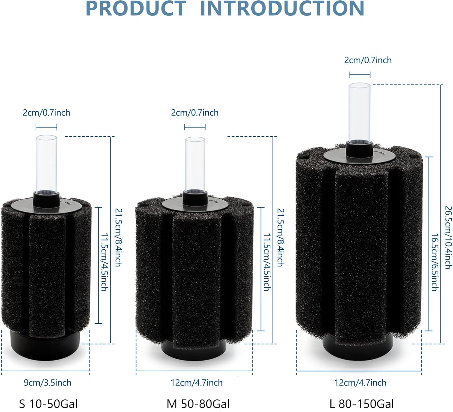 2 Pcs Aquarium Sponge Filter with Ceramic Media and Bubble Diffuser, Quiet Fish Tank Sponge Filter 50-80 Gal for Breeding Fry Betta Shrimp Fish Tank