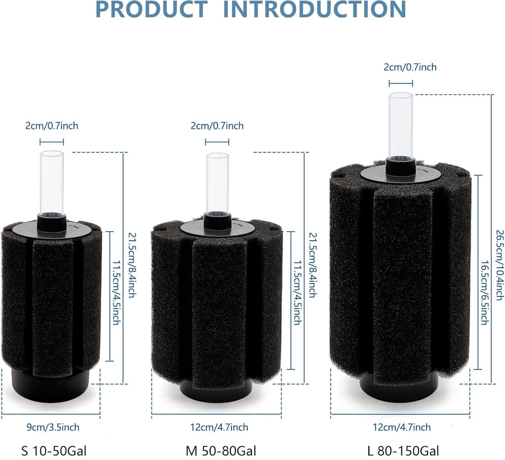 50-80 Gal Aquarium Sponge Filter with Ceramic Media and Bubble Diffuser Quiet Fish Tank Sponge Filter for Breeding Fry Betta Shrimp Fish Tank