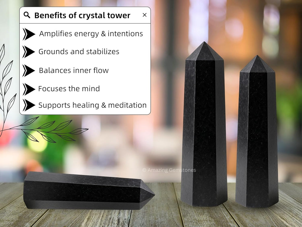 Amazing Gemstone Black Obsidian Crystal Towers ~ Natural Healing Crystal Point Obelisk for Reiki Healing and Crystal Grid (3- Inch)