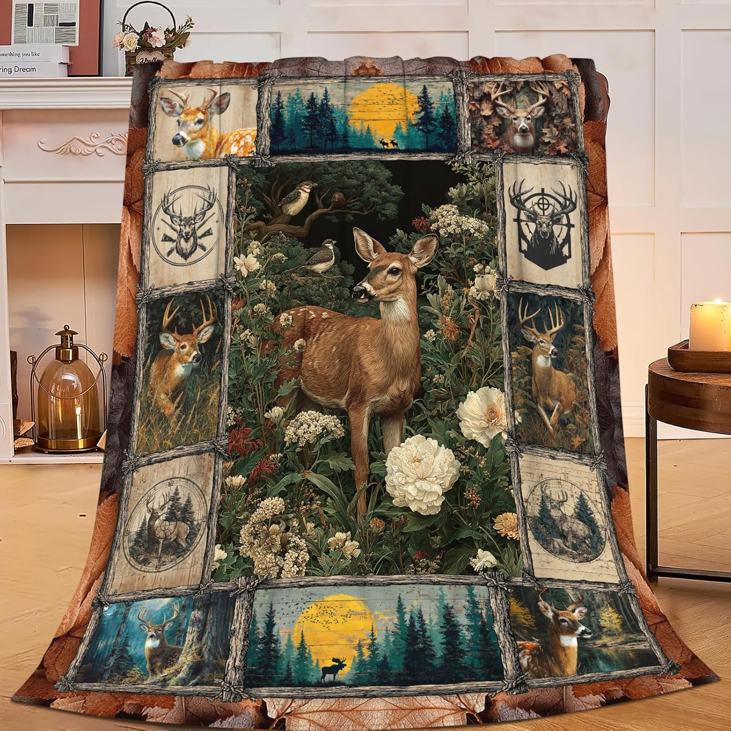 Deer Throw Blanket Hunting Deer Elk Stuff Gifts for Kids Girls Boys Adults Women Men Soft Cozy Warm Plush Fluffy Fuzzy Fleece Blanket Decor 60''X80''