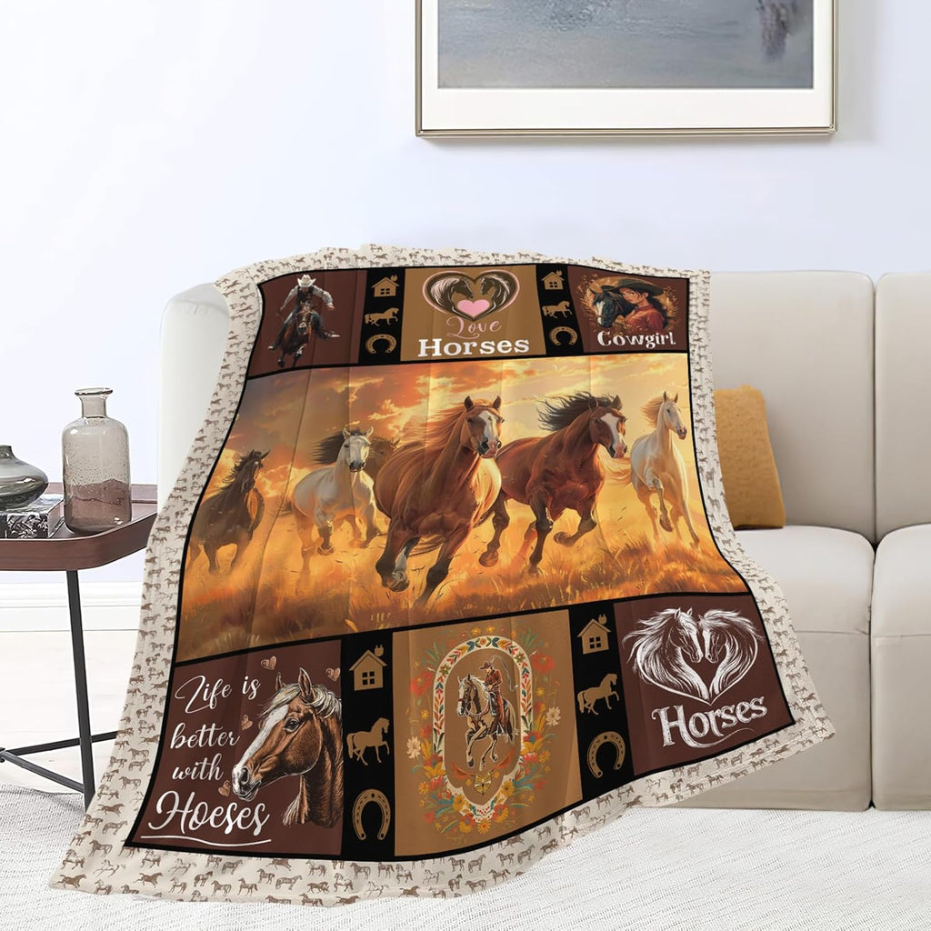 Horse Blanket Horse Throw Blanket Gifts for Kids Girls Boys Adults Women Man Super Soft Cozy Plush Fluffy Fuzzy Fleece Blanket Decor 40''X50''