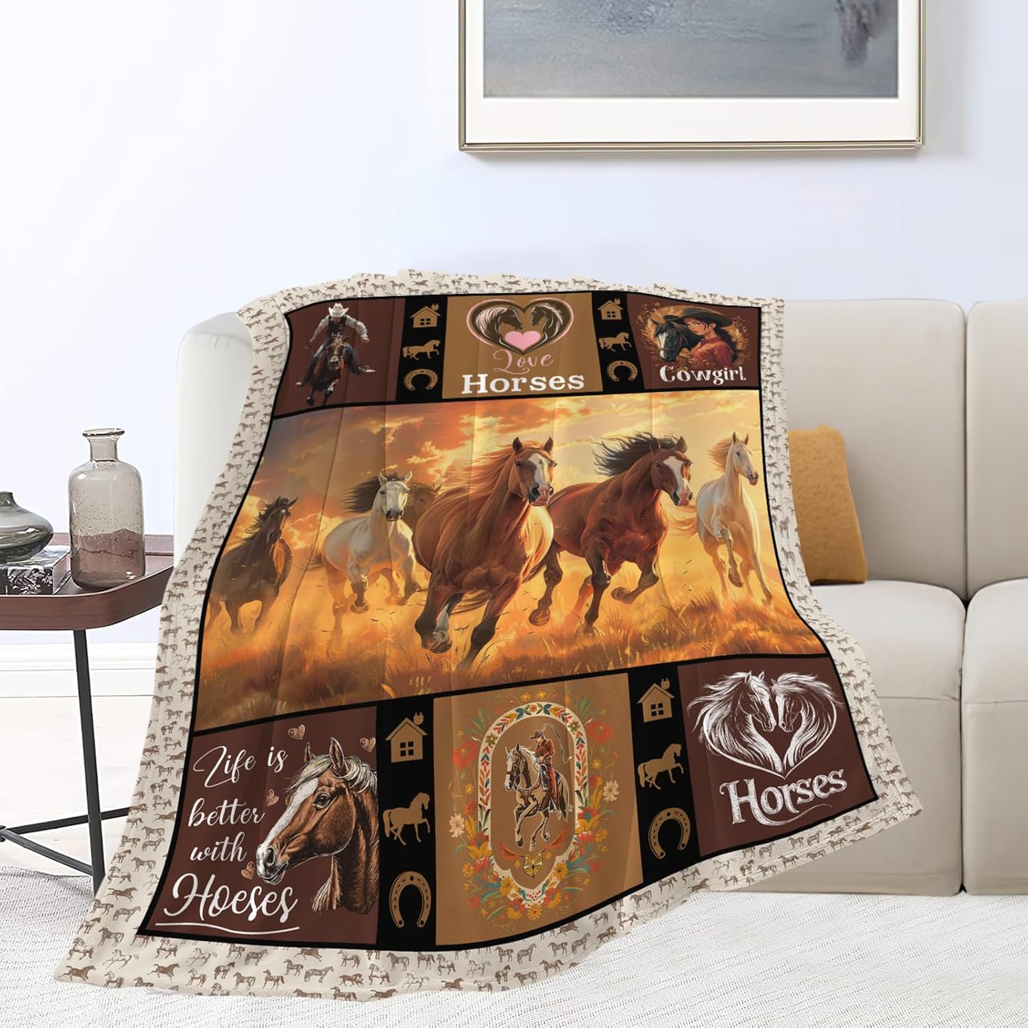Horse Blanket Horse Throw Blanket Gifts for Kids Girls Boys Adults Women Man Super Soft Cozy Plush Fluffy Fuzzy Fleece Blanket Decor 40''X50''