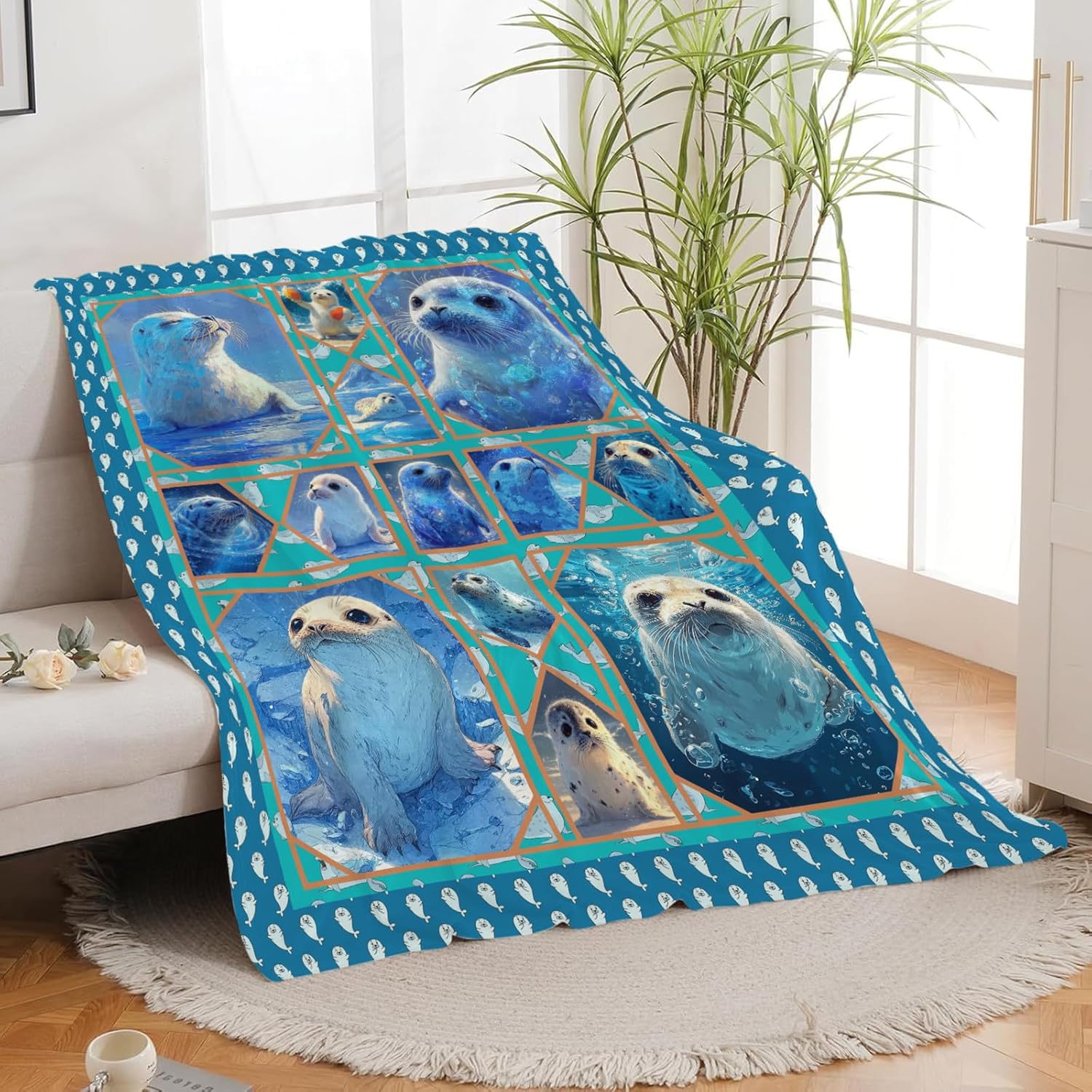 Seal Throw Blanket Ocean Seal Stuff Gifts for Kids Girls Boys Adults Women Men Soft Cozy Warm Plush Fluffy Fuzzy Fleece Blanket Decor 60''X80''