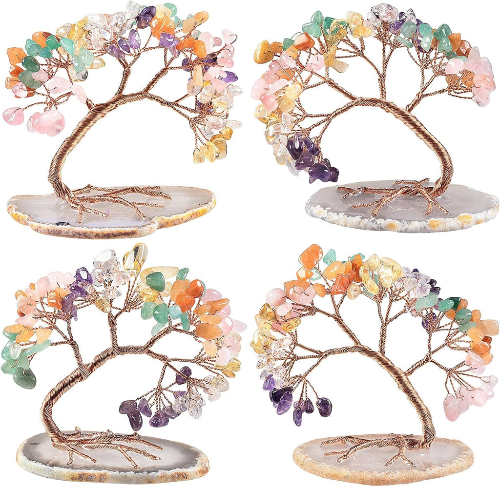 mookaitedecor Colorful Crystal Money Tree Agate Slice Base Feng Shui Bonsai Crystal Tree for Wealth Luck Desk Decor, 3-4 Inch High