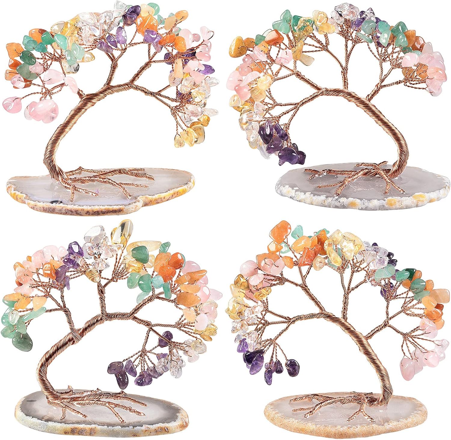 mookaitedecor Colorful Crystal Money Tree Agate Slice Base Feng Shui Bonsai Crystal Tree for Wealth Luck Desk Decor, 3-4 Inch High