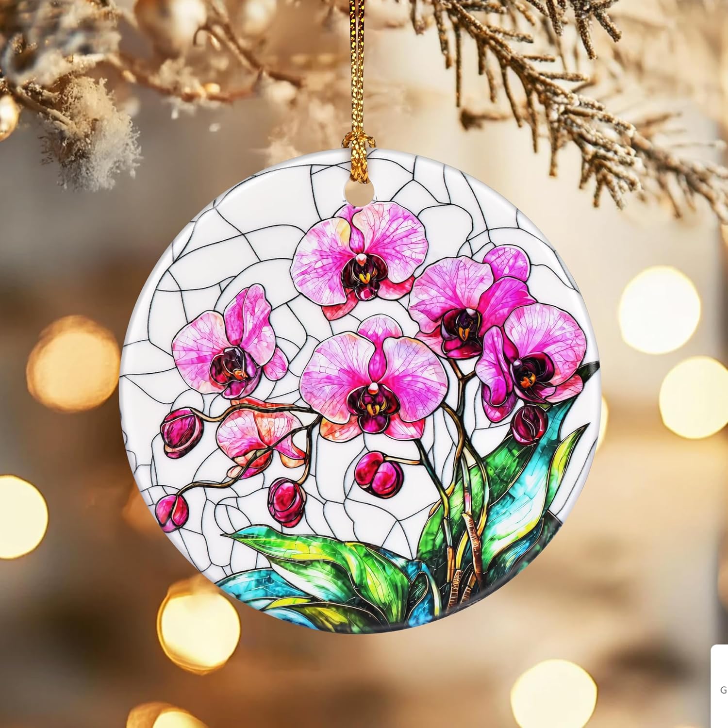 Christmas Ornaments, Dodosky 2.8in Ceramic Orchid Flower Ornament, Xmas Decor, Christmas Tree Ornaments, Xmas Decorations for Tree, Holiday Ornament, Orchid Gifts, Gifts for Women, Mom, Flower Lovers