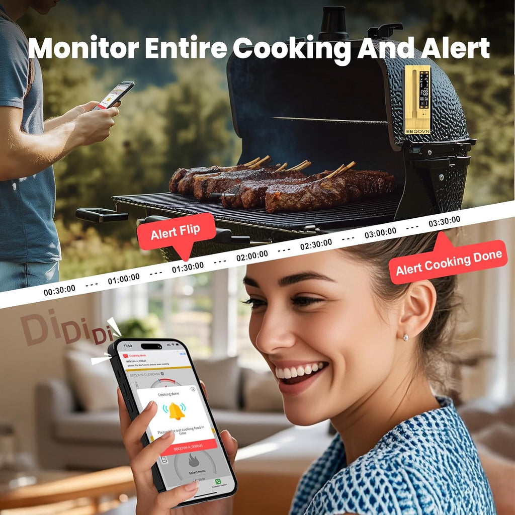 WiFi Sub-1G Wireless Meat Thermometer Unlimited Range with Digital Smart Base 7 NIST Certified Sensors with Ambient Temp Monitor for BBQ, Grill,Oven, Smoker(1, Black, Small)