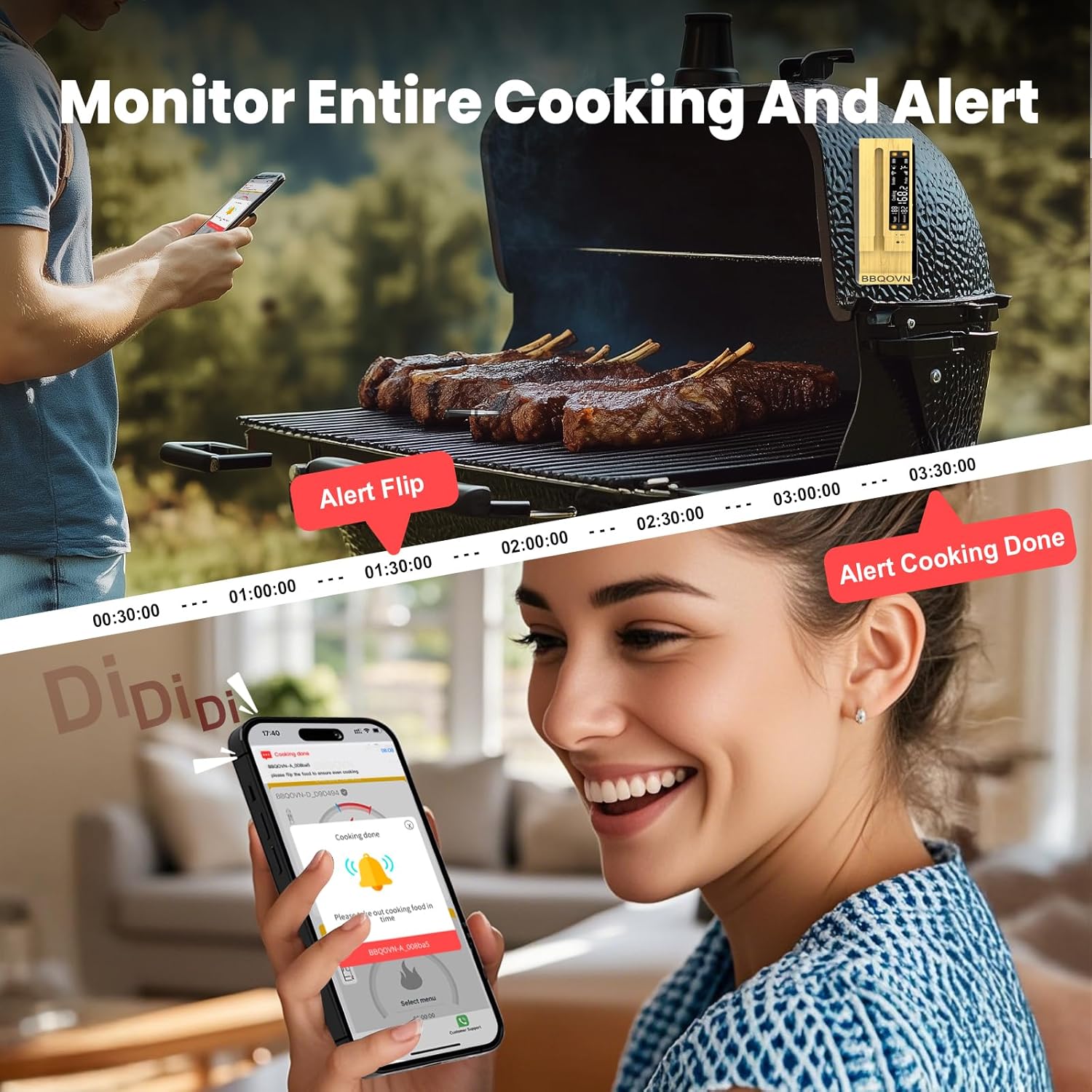 WiFi Sub-1G Wireless Meat Thermometer Unlimited Range with Digital Smart Base 7 NIST Certified Sensors with Ambient Temp Monitor for BBQ, Grill,Oven, Smoker (1, Purple, Small)