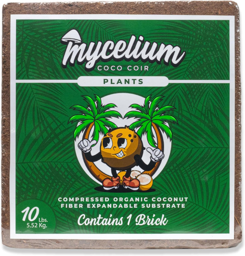 Mycelium Coco Coir Brick I Expandable Organic Coconut Fiber Substrate I Plants Potting Soil Mix for Indoor & Outdoor Gardening, Succulents & Cactus I OMRI Certified & Non-GMO Soil Alternative, 10lbs