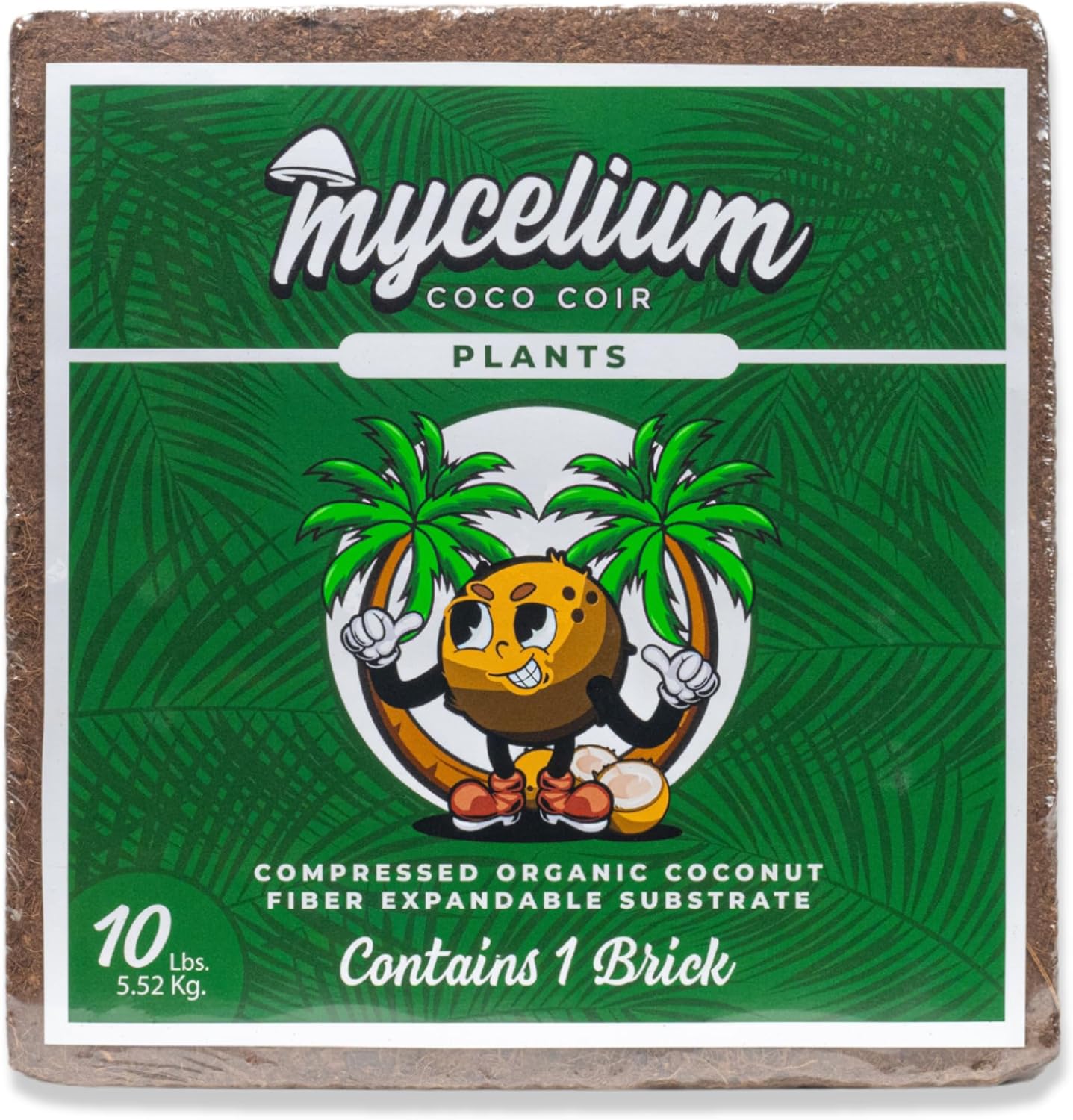 Mycelium Coco Coir Brick I Expandable Organic Coconut Fiber Substrate I Plants Potting Soil Mix for Indoor & Outdoor Gardening, Succulents & Cactus I OMRI Certified & Non-GMO Soil Alternative, 10lbs