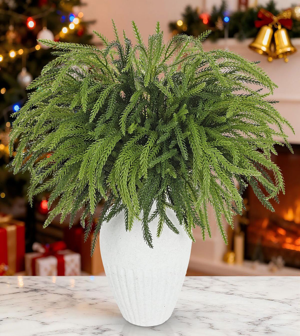 Briful Artificial Norfolk Pine Stems for Christmas Decor, 19 1/2’’ Faux Greenery Branch, Realistic Holiday Cedar Pine Picks for Vase, Garland, Mantel, DIY Floral Arrangement, Set of 12