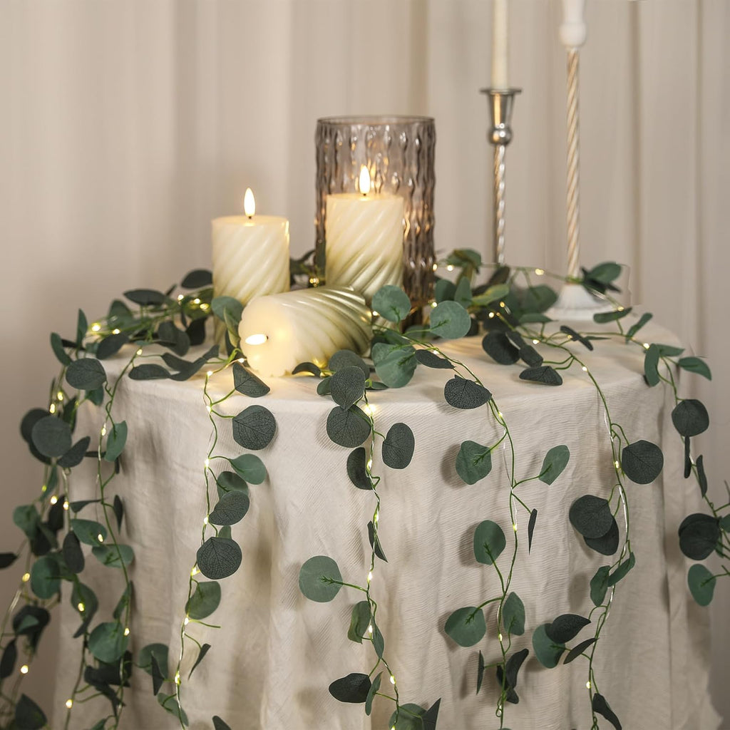 33 Ft Vine with Eucalyptus Leaf Lights Battery Operated, 8 Flashing Model Waterproof 100 LEDs Artifical Ivy Leaves Vine String Light for Garland Bedroom Wedding Party Holiday Patio Decor