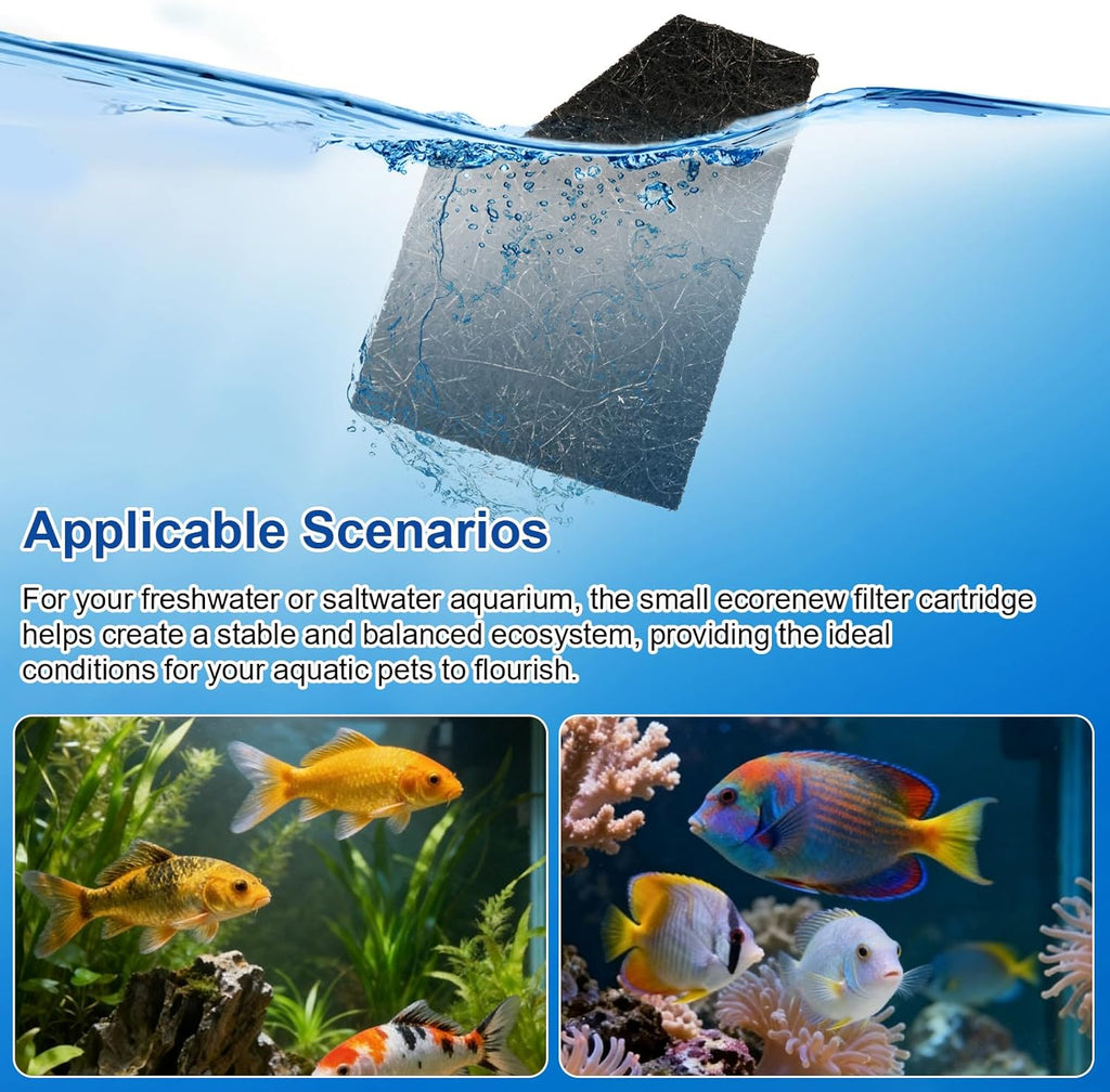 Small Aquarium EcoRenew Filter Cartridges for Aqueon QuietFlow Internal Power Filter with SmartClean Technology 15 Gallon, Replacement Fish Tank Filter Cartridge for Saltwater and Freshwater, 4 Pack