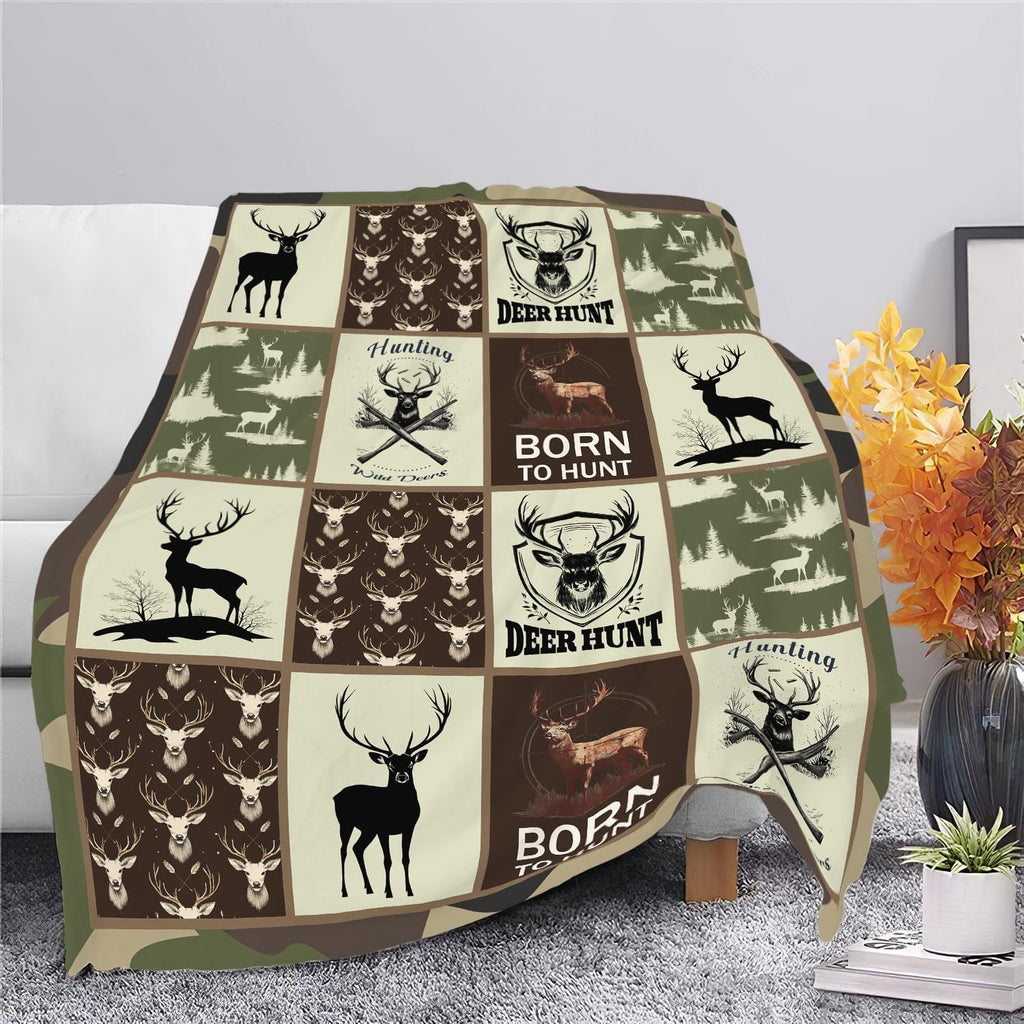 Deer Hunting Blanket Hunt Deer Throw Blanket Gifts for Girls Women Kids Boys Adults Men Super Soft Cozy Plush Fluffy Fuzzy Fleece Blanket Home Decor 50''X60''