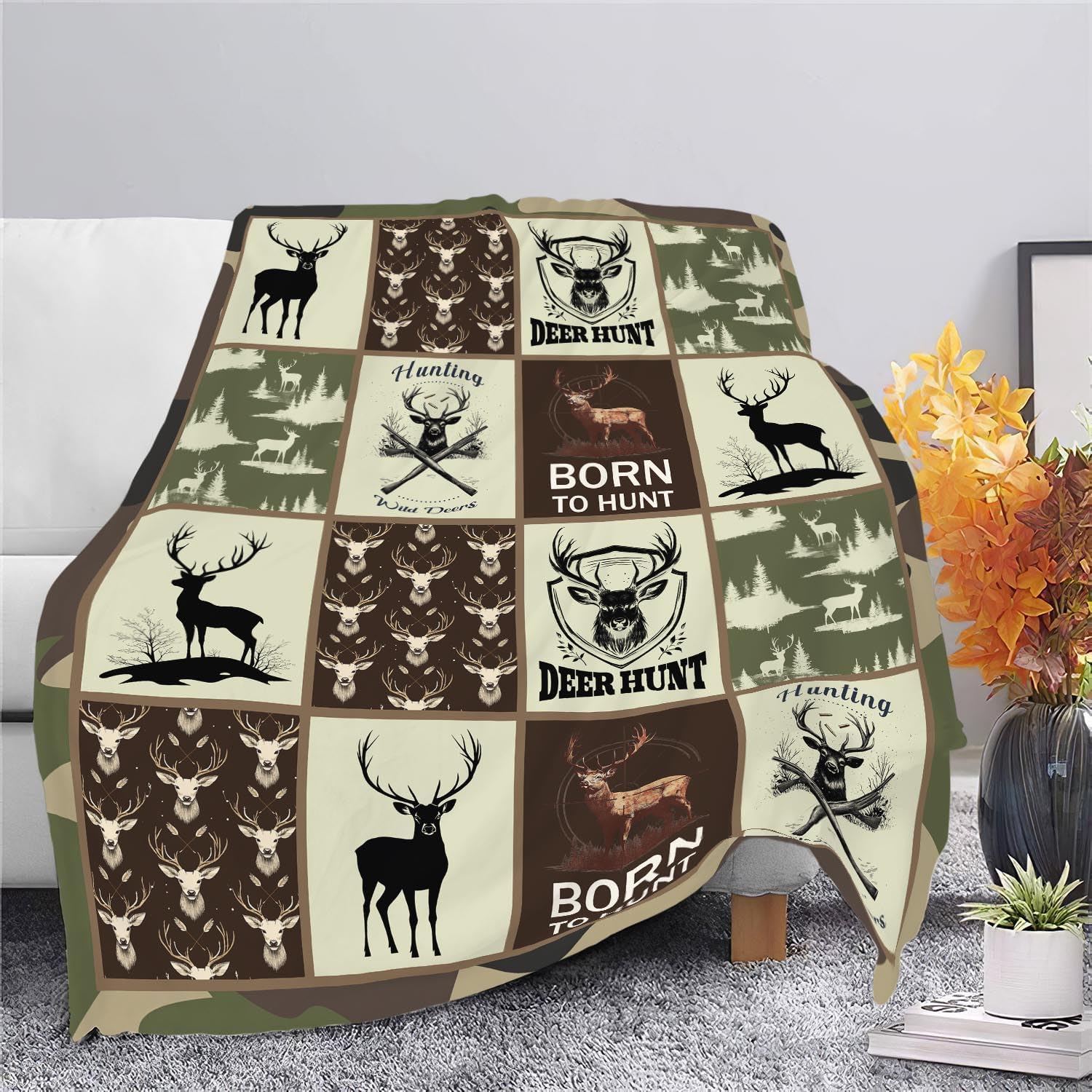 Deer Hunting Blanket Hunt Deer Throw Blanket Gifts for Girls Women Kids Boys Adults Men Super Soft Cozy Plush Fluffy Fuzzy Fleece Blanket Home Decor 50''X60''