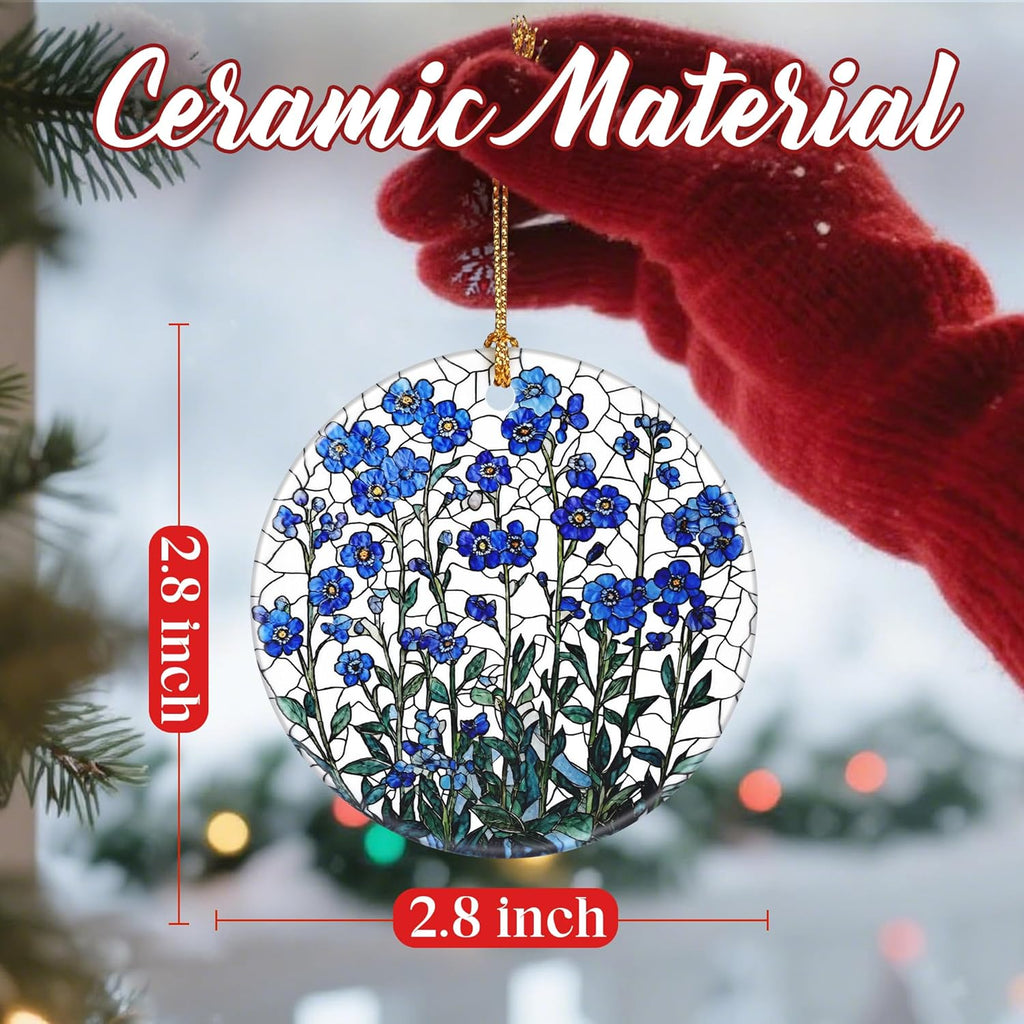 Christmas Ornaments, Dodosky 2.8in Ceramic Forget-Me-Not Flower Ornament, Xmas Decor, Christmas Tree Ornaments, Xmas Decorations for Tree, Holiday Ornament, Forget-Me-Not Flower Gifts for Women, Mom
