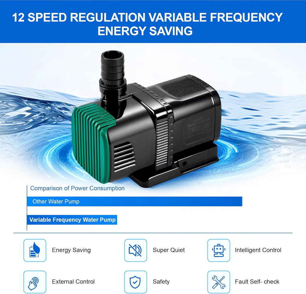 Luckerain Aquarium Pump 800 GPH Fish Tank pump with Controller Submersible External Amphibious Hydroponic Pump for Salt Fresh Water Koi Pond Garden Waterfall Circulation
