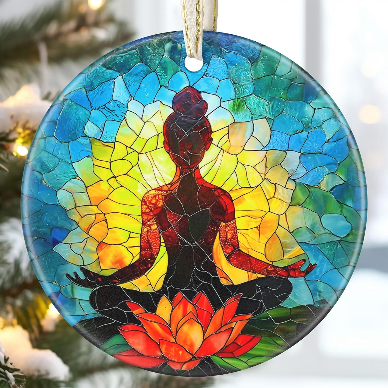 3.5" Ceramic Christmas Ornaments, Christmas Tree Ornaments, Heirloom Keepsake, Gift Exchange, Gift Idea, Bauble Present - Yoga Symbol