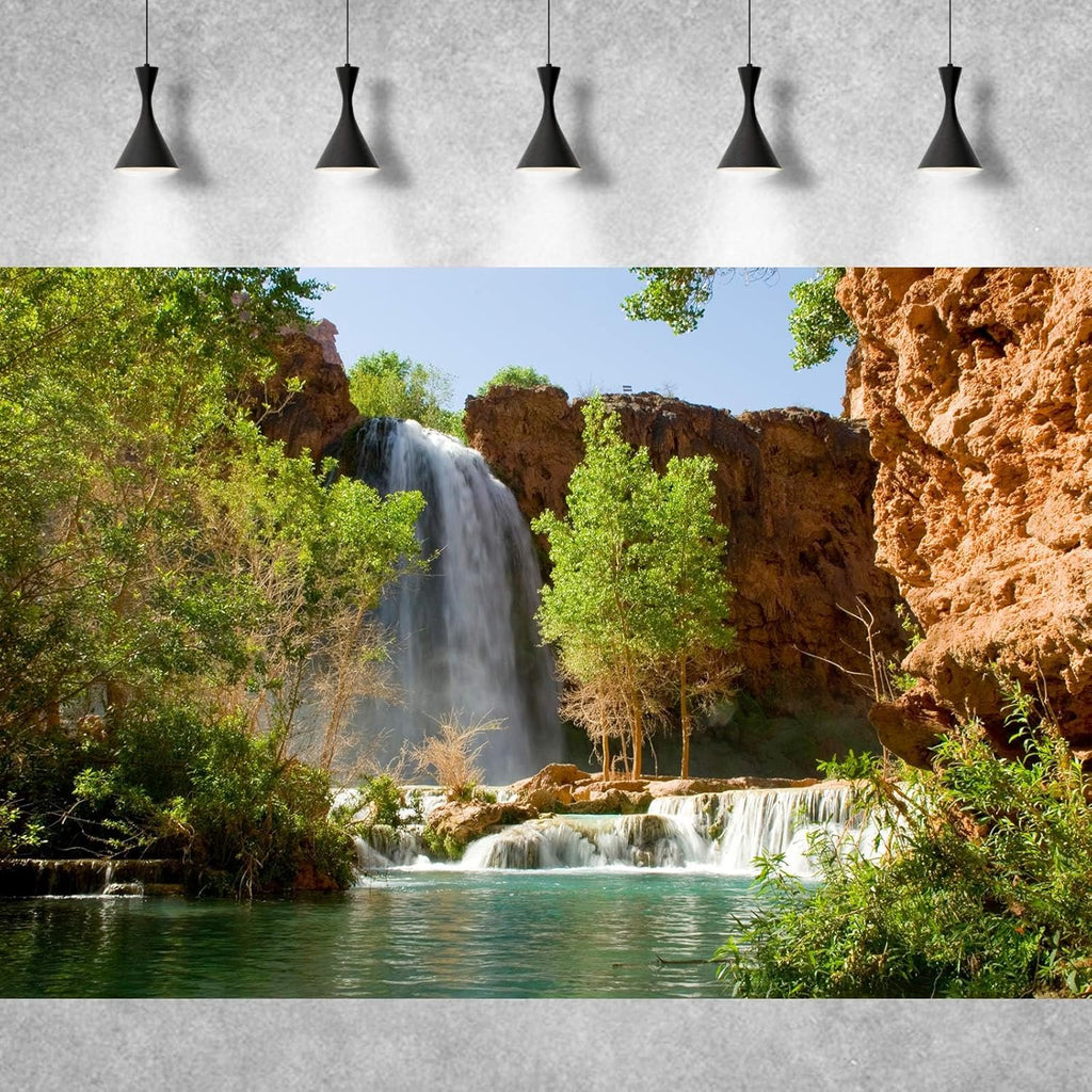 Waterfall Aquarium Background Natural Jungle Forest Landscape Terrarium Background Tranquil Lake Stream Jungle Style Fish Tank Background Mountain Falls Aquarium Backdrop Poster Vinyl 48x18in