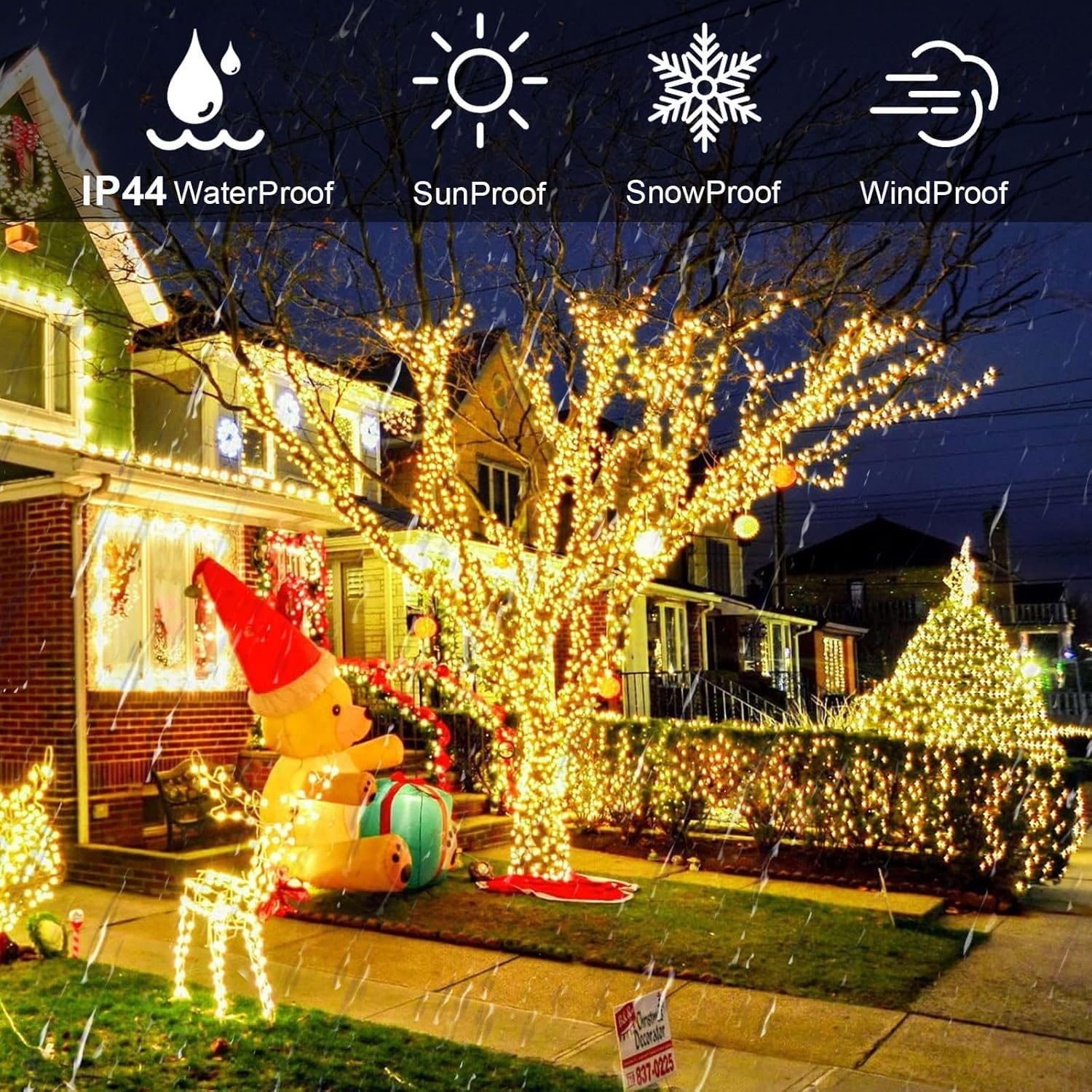 Novtech Christmas LED Outdoor String Lights 164FT 2000LEDs Xmas Fairy Plug in Christmas Lights - Waterproof Decorative String Lights for Home Garden Wedding Party Holiday - Warm White