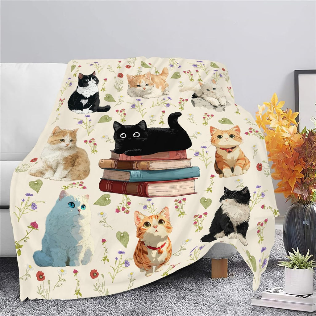 Cat Throw Blanket Black Cat Stuff Gifts for Kids Girls Boys Adults Women Men Soft Cozy Warm Plush Fluffy Fuzzy Fleece Blanket Decor 50''X60''