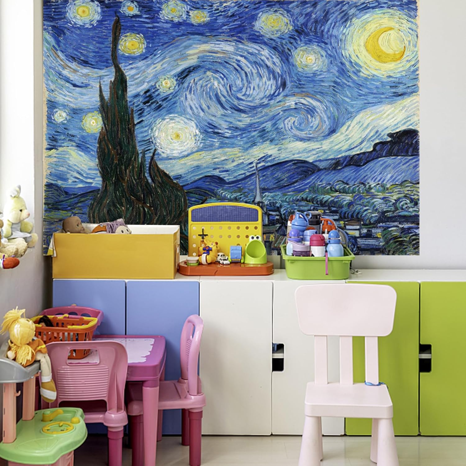 Baocicco 8x6ft Vincent Van Gogh Artwork Starry Sky Backdrop Famous Post-Impressionism Oil Painting Photography Background Wallpaper Decoration Birthday Party Baby Shower Wedding Photo Studio Props