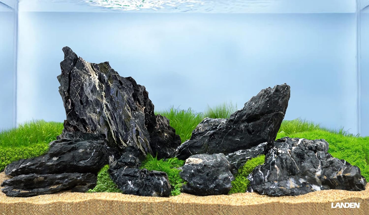 LANDEN Dark SEIRYU Stones Natural Rocks (3~11 inches,11pcs) x2 40Lx 2 Cases Total 80L 37lbs for Aquarium, Paludarium, Terrariums, Landscaping Rocks, Decorative Aquarium Rocks