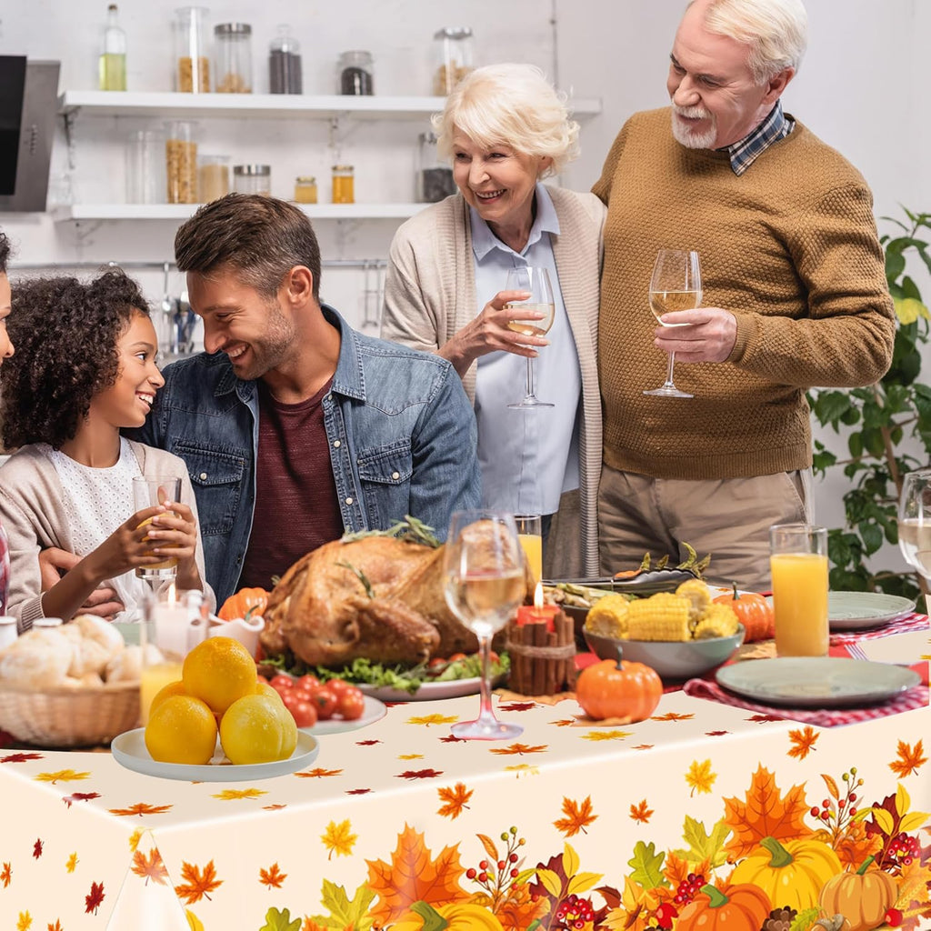 Fall Disposable Tablecloth Autumn Theme Plastic Table Cover Pumpkin Maple Leaves Tablecloths for Thanksgiving Harvest Party Decoration Supplies Favors 3 Pieces 54 x 108 Inch