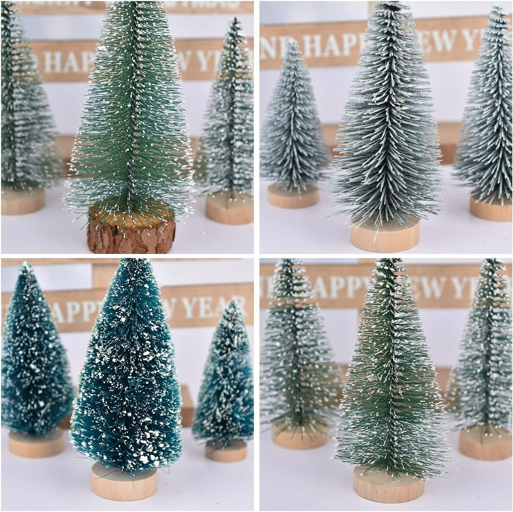 DearHouse 29PCS Artificial Mini Christmas Trees, Mini Pine Tree Sisal Trees with Wood Base Bottle Brush Trees for Christmas Table Top Decor Winter Crafts Ornaments