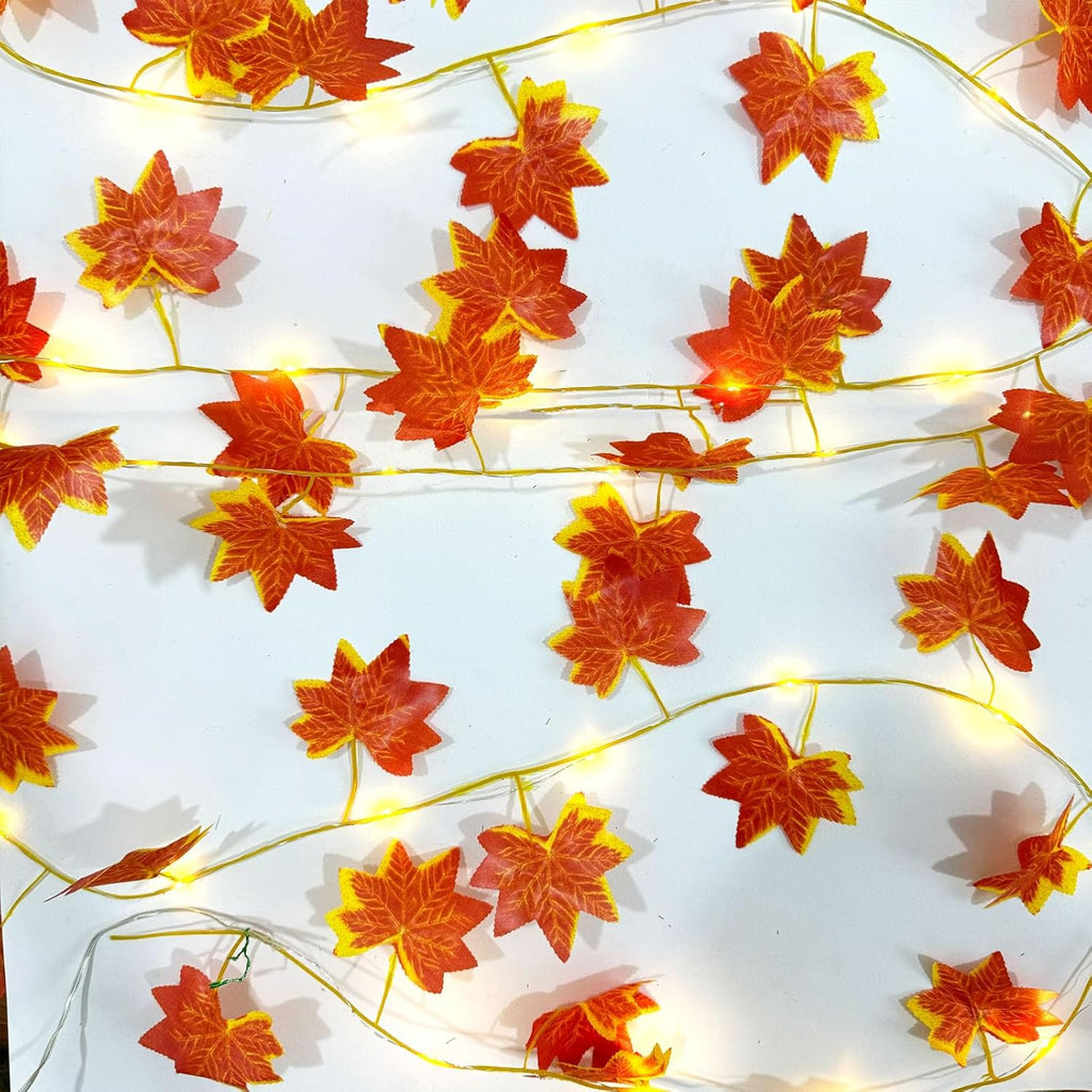 6 Pcs Artificial Hanging Plants Red Maple Leaf Vines With 60 Warm Lights,Red Maple Tree Vine Leaves,Fake Plant Vine Hanging Garland for Wall,Party Wedding,Home,Kitchen,Indoor and Outdoor Decoration