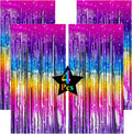 Pack of 4 Sparkly Neon Rainbow Foil Fringe Curtain Backdrop Metallic Streamers Photo Booth Props for Birthday Bachelorette Gay Pride Day Graduation Wedding 80s 90s Disco Party Decorations -3.3x6.6Ft