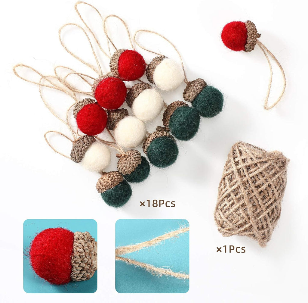 Boao 18 Pcs Felt Acorn Ornaments Christmas Wool Pom Acorn Ball Decor Hanging Pine Cone Garland with 32.8 ft Rope for Tree Fall Thanksgiving Woodland Farmhouse Mantel Wall Decor