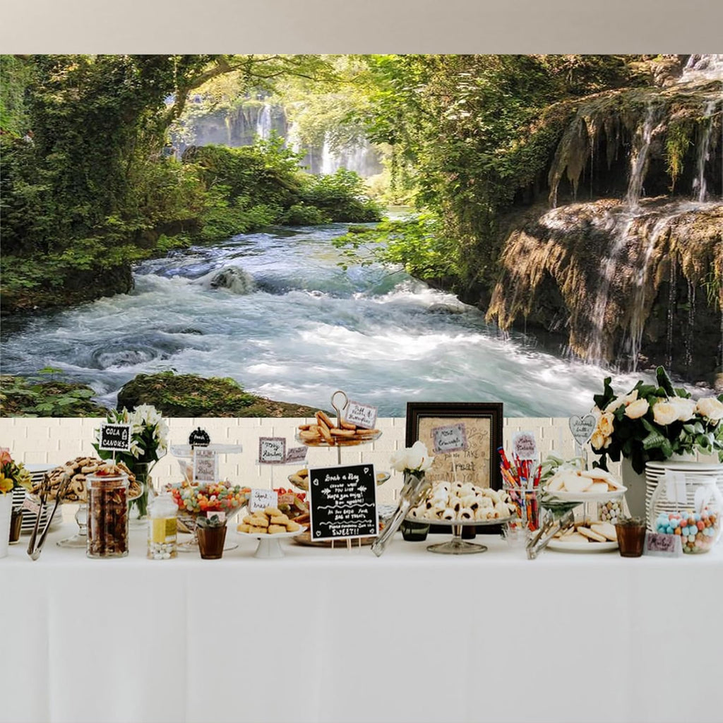 Baocicco 15x10ft Vinyl Green Forest Backdrops for Photography Background Mountain and Water Landscape Beautiful Waterfall and River Ancient Tree Outdoor Explore Holiday Backdrop Photo Studio