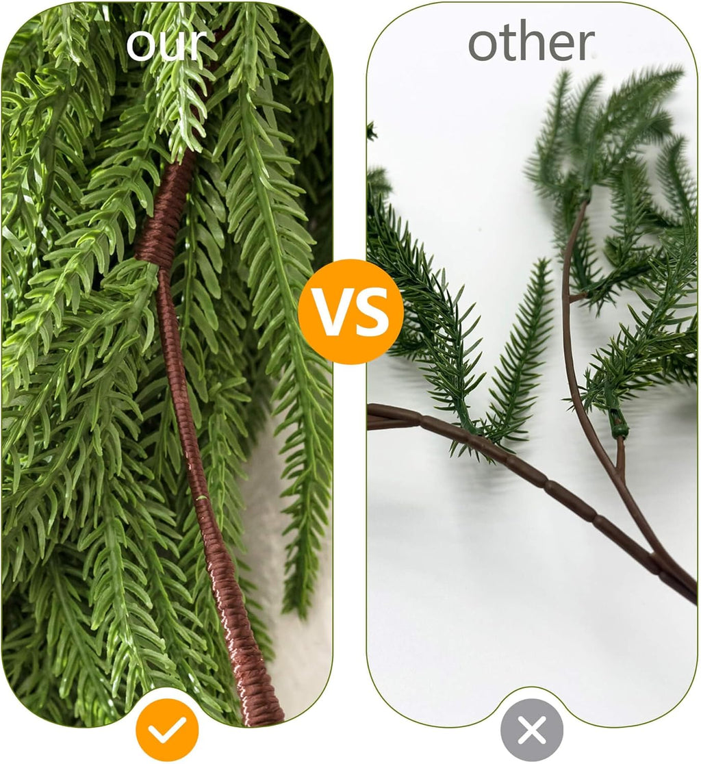 Christmas Garland 2Pcs 6ft Winter Artificial Norfolk Pine Garlands Real Touch Faux Greenery Garland for Table, Mantle, Wall, Indoor, Outdoor Christmas Decorations