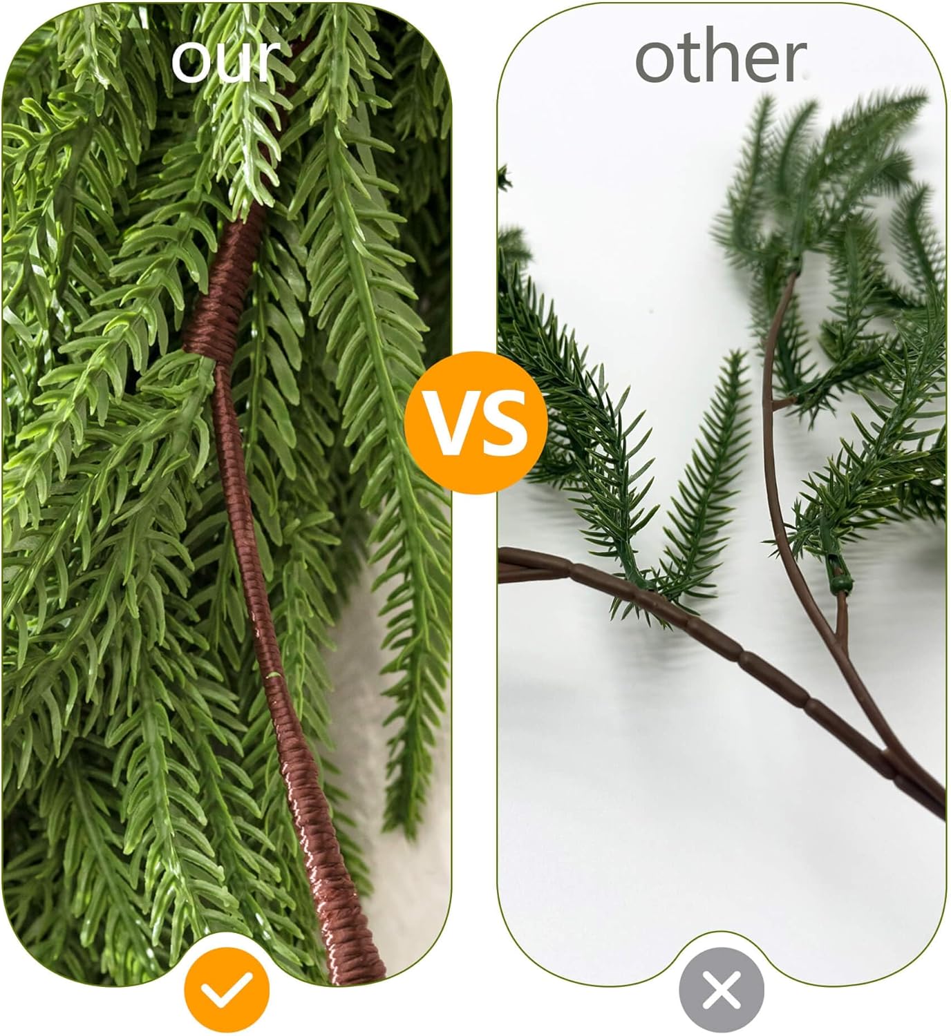 Christmas Garland 2Pcs 6ft Winter Artificial Norfolk Pine Garlands Real Touch Faux Greenery Garland for Table, Mantle, Wall, Indoor, Outdoor Christmas Decorations