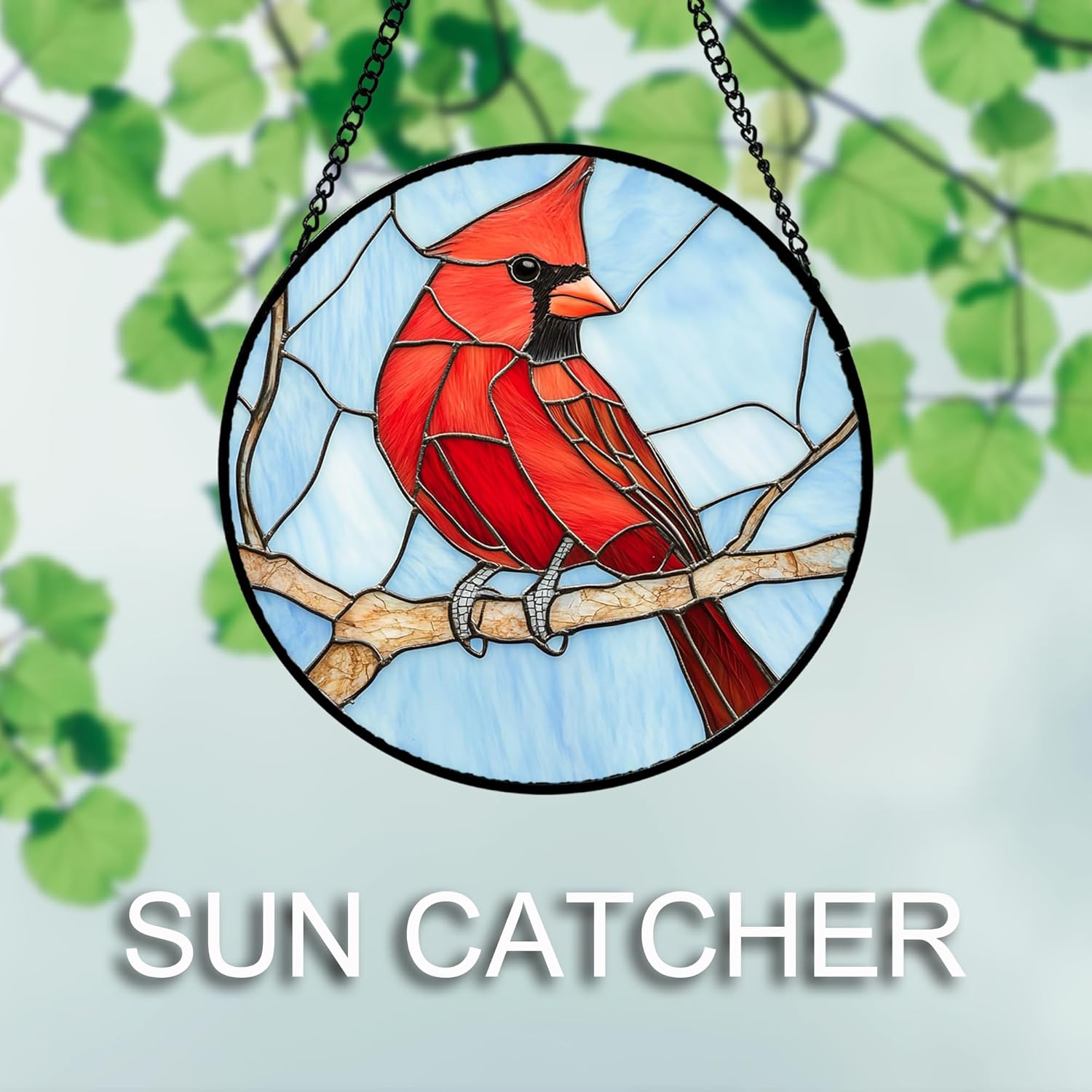 Stained Glass Window Hanging 4 Pcs Set Cardinal Blue Birds Large 15" - Suncatcher Door Garden Sun Catcher Decor Birthday Mother's Day for Bird Lovers Men Woman Nana Friend