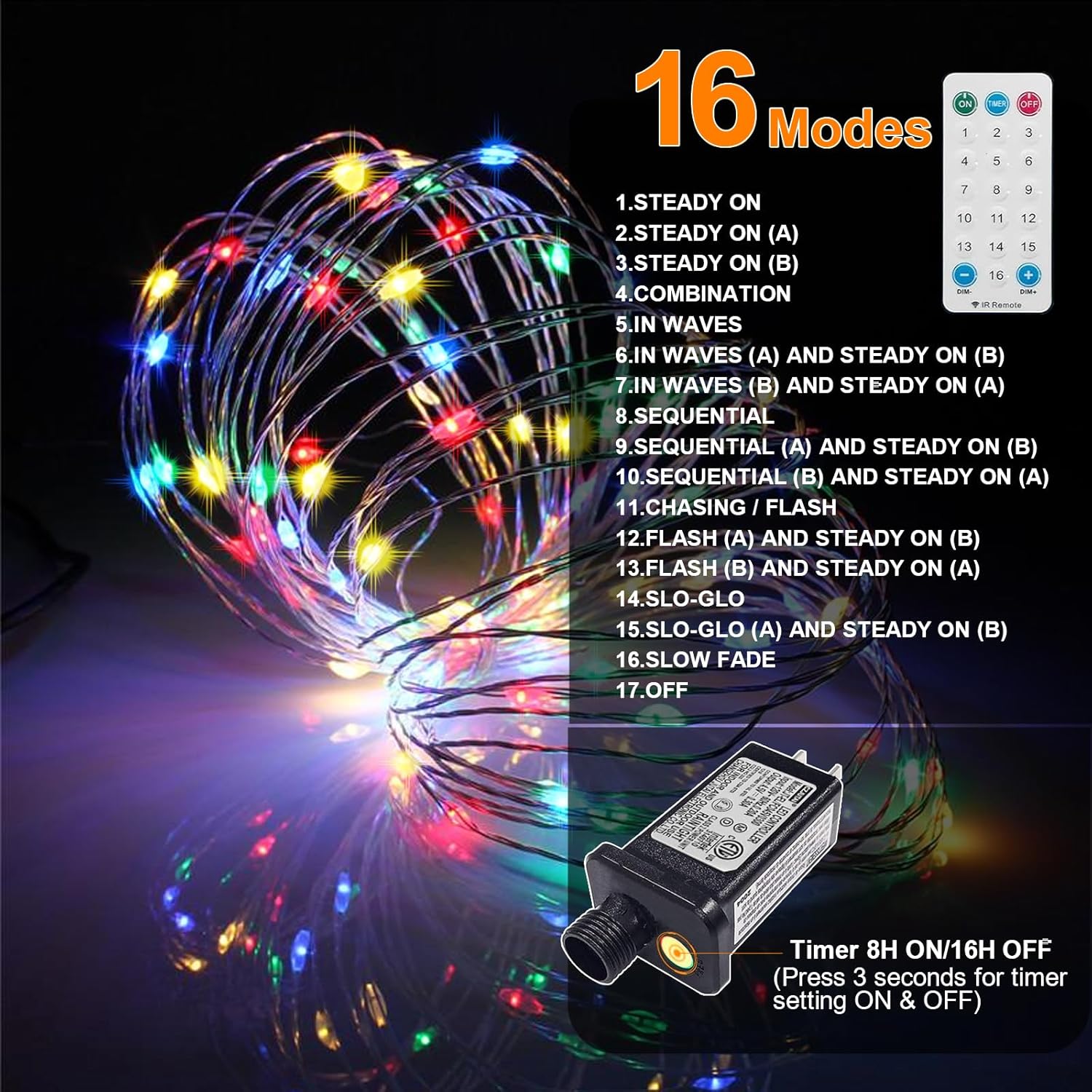 LAMPHOME Fairy Lights Plug in, 33Ft 100 LEDs Waterproof Twinkle Firefly Lights, Adaptor Included, Starry String Lights for Wedding Indoor Outdoor Christmas Patio Garden Decoration, Multicolor