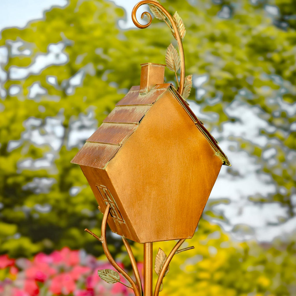 Copper Colored Fancy Design Birdhouse Garden Stakes (Short Classic House Shape)
