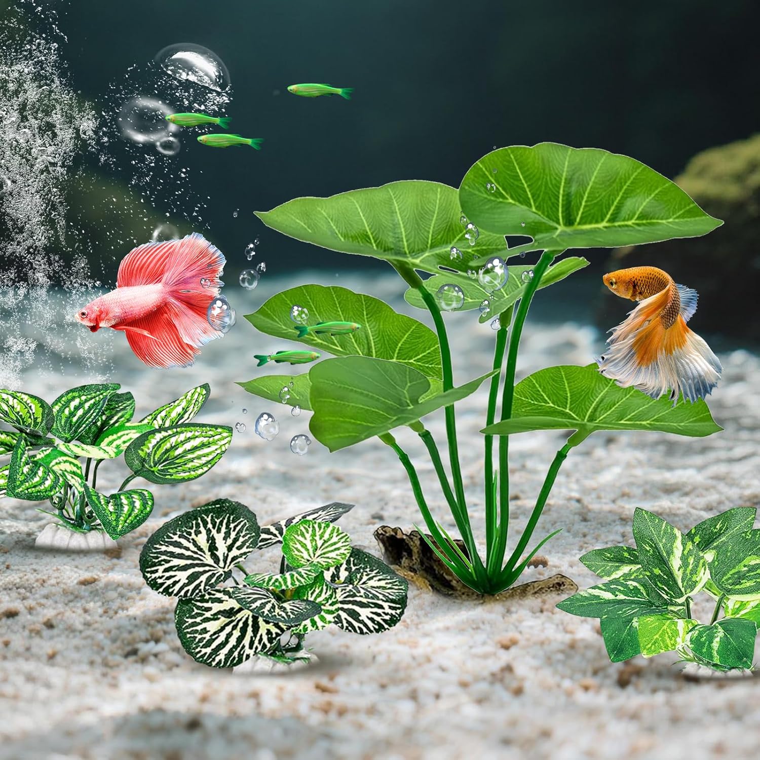 CousDUoBe 12 Pcs Betta Fish Tank Decor，Silk Aquarium Plants Green Fish Tanks Decoration Plants, Aquarium Decorations Green Plants