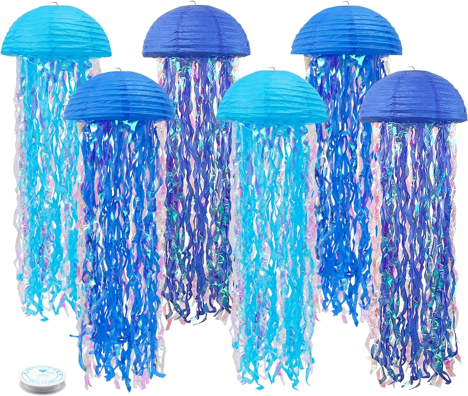 Mermaid Birthday Decorations, Jellyfish Paper Lanterns for Mermaid Party Baby Shower Under The Sea Ocean Blue Birthday Party Decorations Pack of 6 Blue